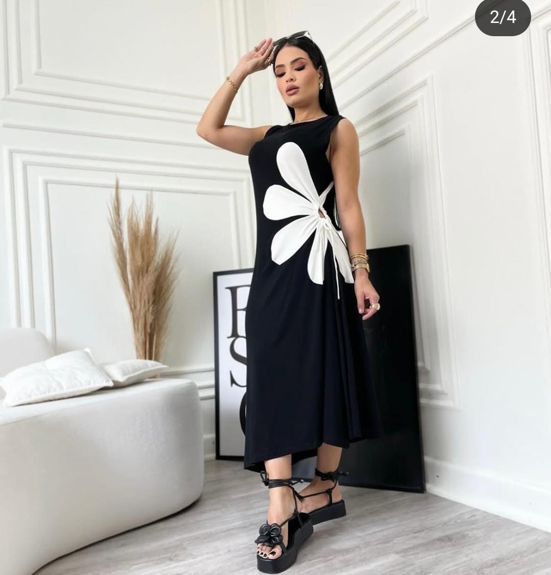 Flower Maxi Side Cut Dress