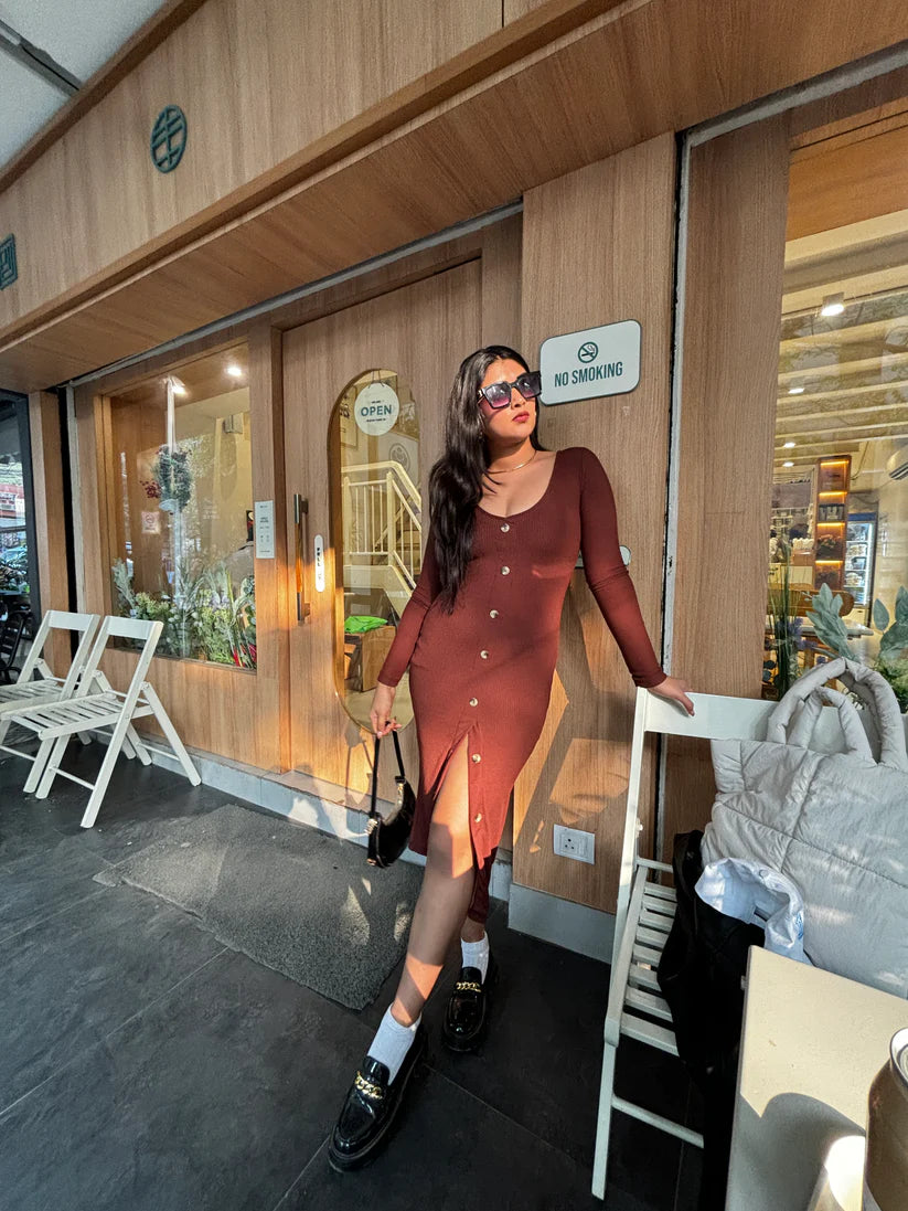 Bodycone Brown Cut Midi Dress