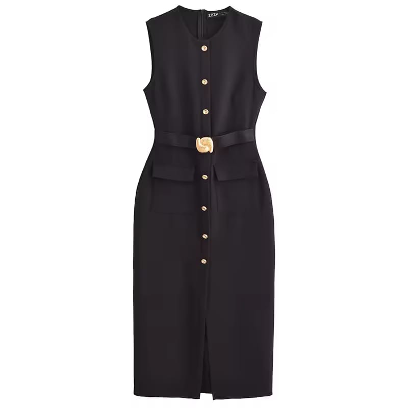 Black One Piece Dress with Belt – Embradi