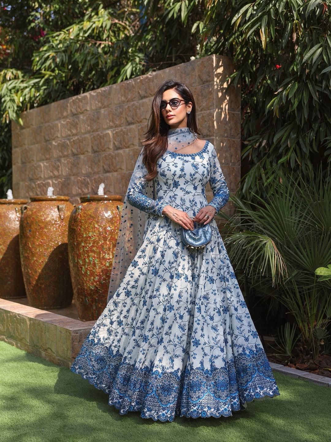 Casual  Wear Faux Georgette Gown Suit Set with Dupatta