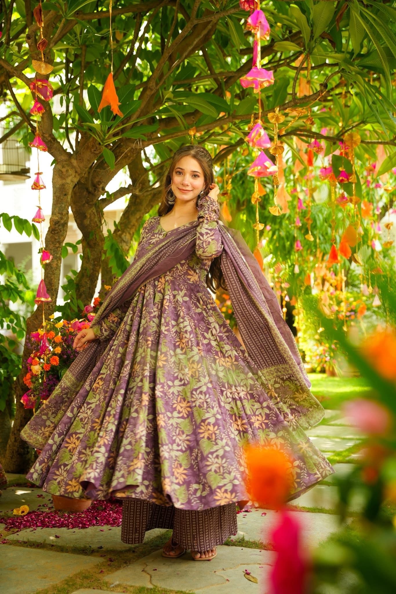 Designer Muslin Cotton Digital Print Anarkali Dress