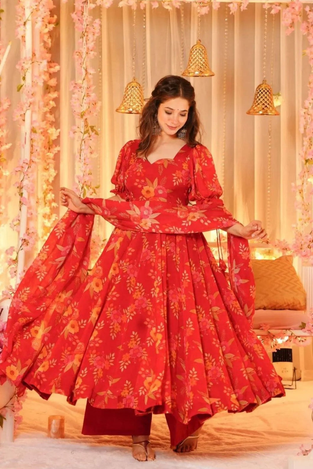 Designer Printed Organza Silk Anarkali Suit Set