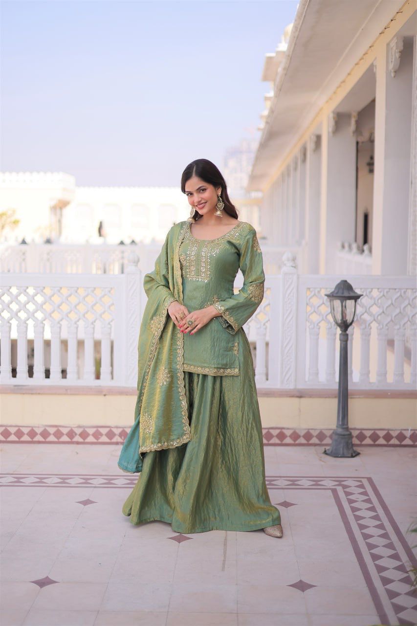 Designer Top Sharara Dupatta Set for Women