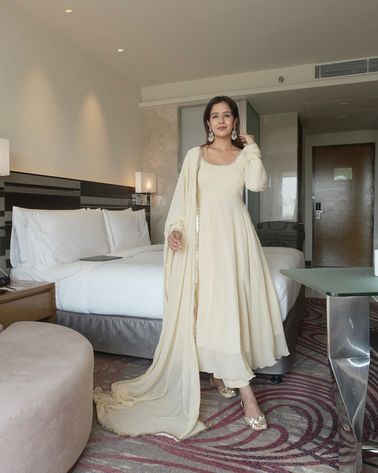 Georgette Anarkali Party Wear Dress with Fancy Lace