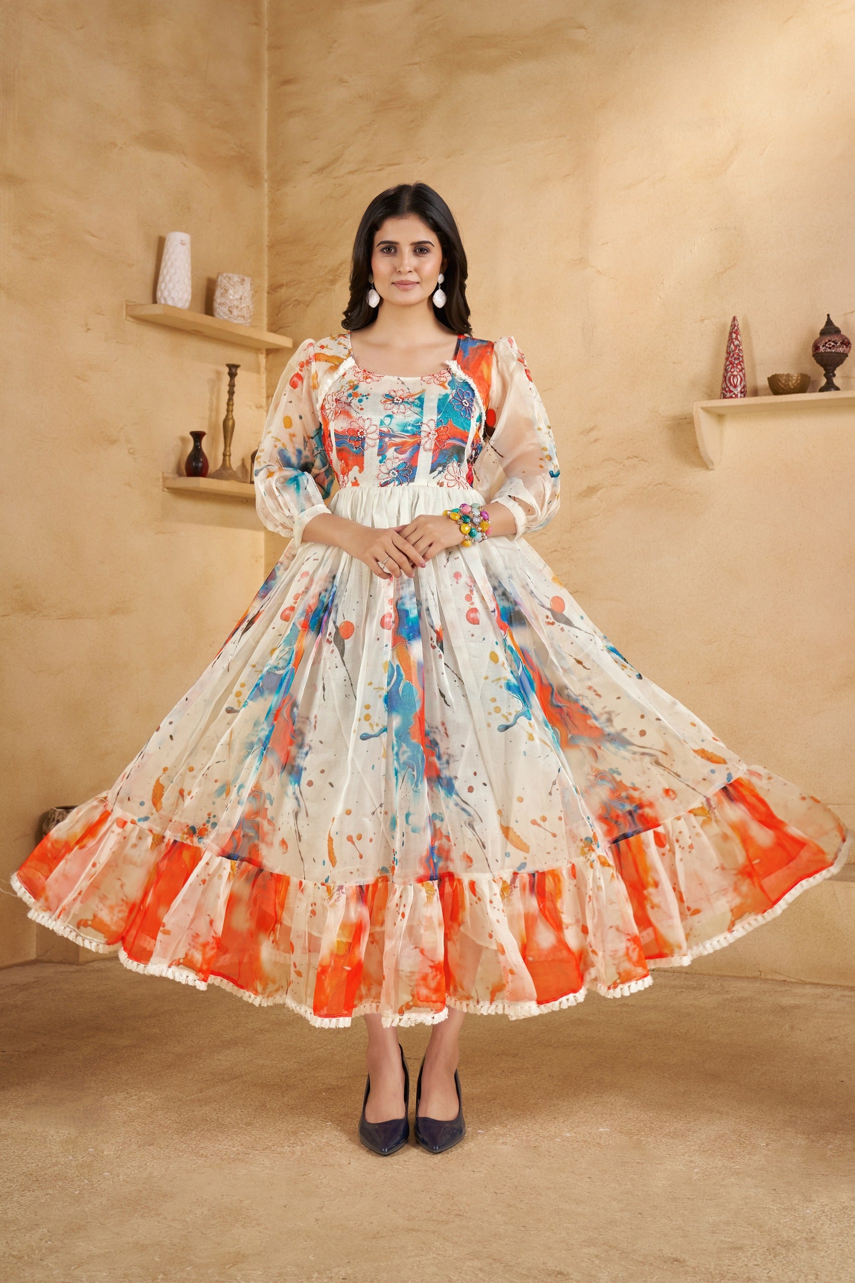 Soofy-Long Western Wear One Piece Dress