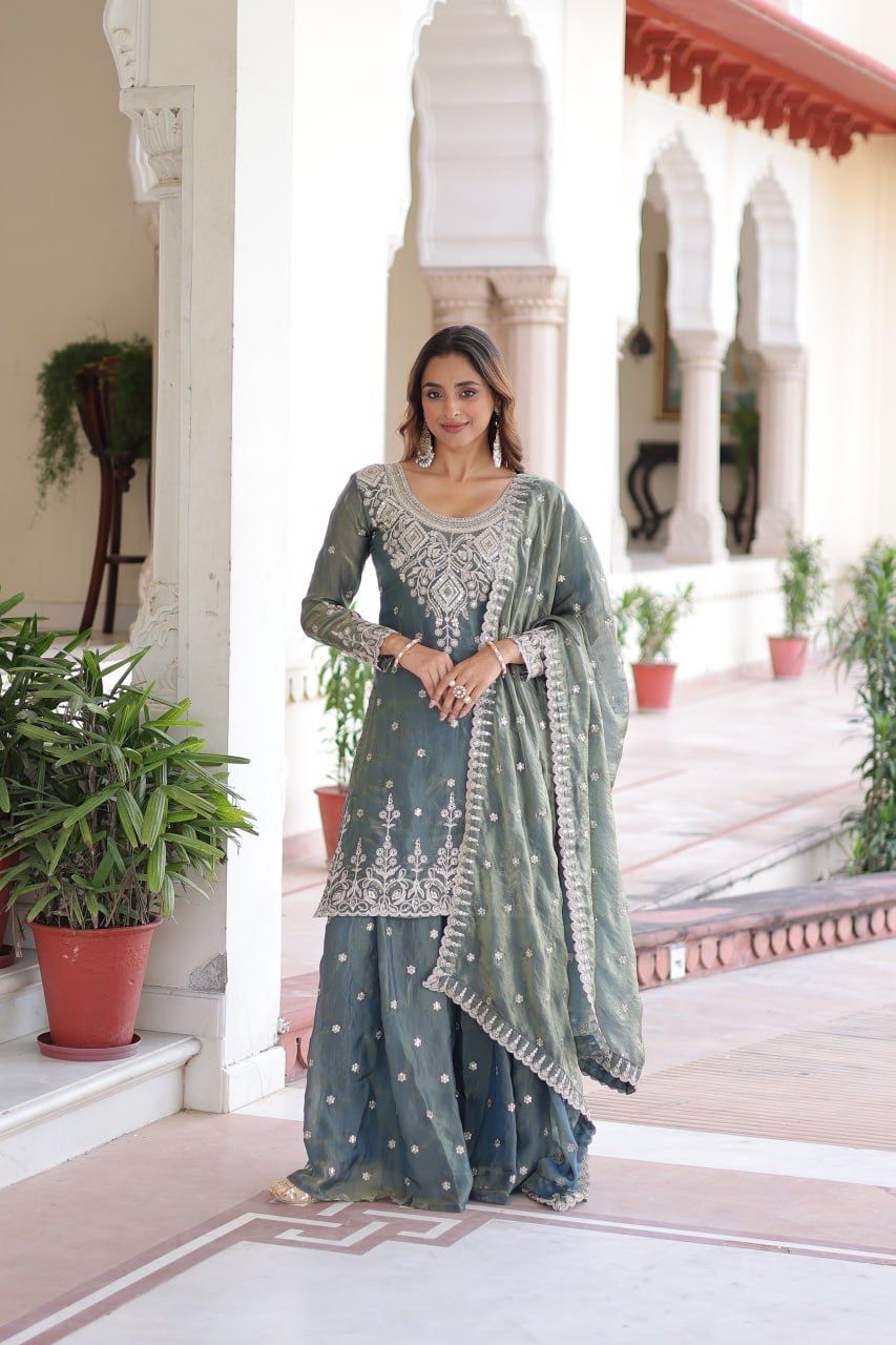 Janki Designer Embroidered Kurta Palazzo Set
