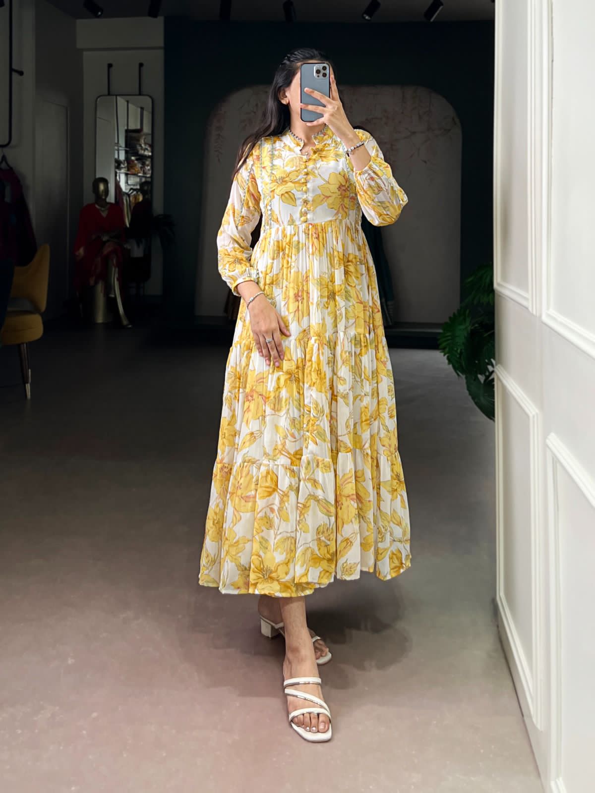 Yellow Studio Flower Print Dress