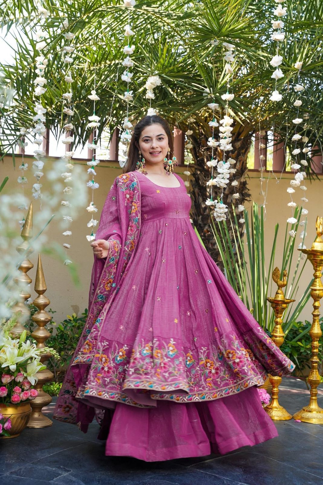 Embroidered Flower Anarkali Suit