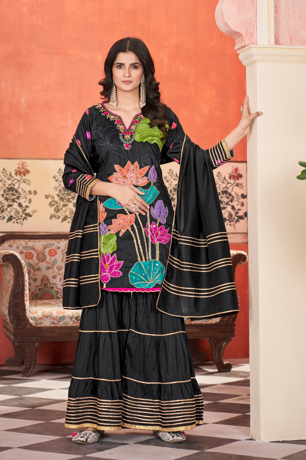 Hayat- Heavy Fancy Kurti Sharara Pair With Dupatta Set