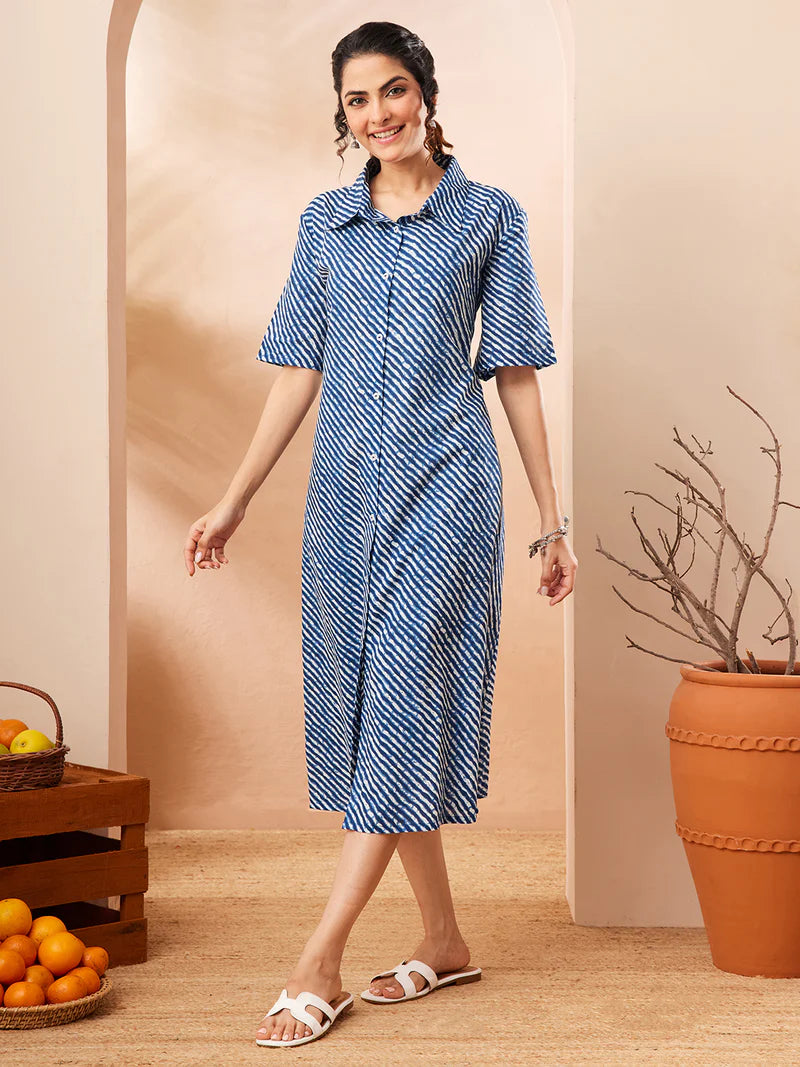 Leheriya Print Pure Cotton A-Line Dress for Women